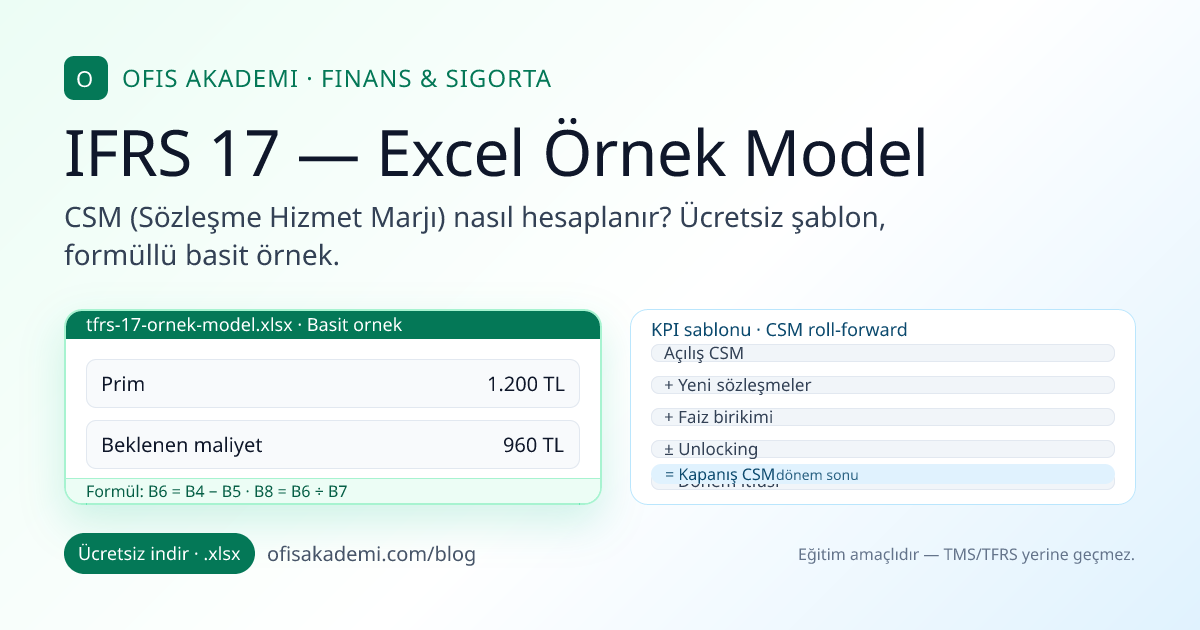 IFRS 17 gelir tablosu destek şablonu önizlemesi